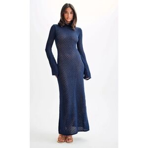 Meshki Navy Blue Crochet Midi Dress